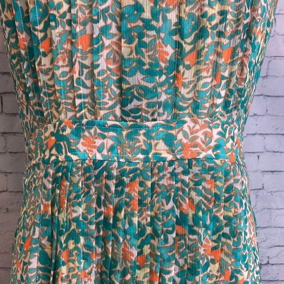 Adrianna Papell Dress Floral Leaf Chiffon Pleated Fit & Flare Midi Feminine - Picture 5 of 16